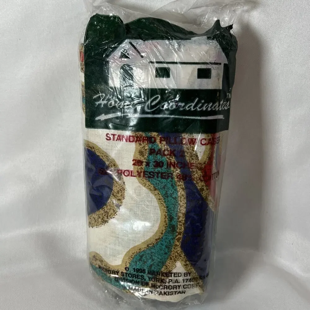 Vintage 1995 Home Coordinate Standard Pillowcases 20x30 Abstract Multi 2 Pack